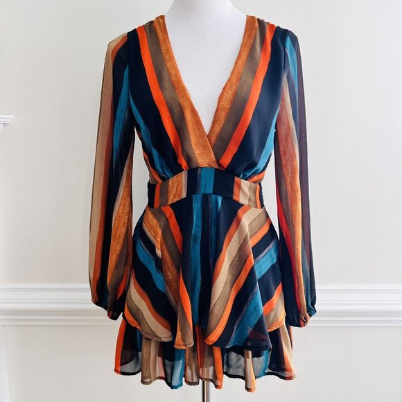 Luxxel Pants - LUXXEL Size Small Retro Style 70s Groovy Disco Layered Earth Tone Chiffon Romper